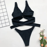 Sexy Adjustable Rings Cross Bandage Bikini Female Swimsuit Women Swimwear Two-pieces Bikini set Bather Bathing Suit Swim Lady