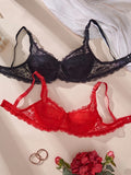 2Pcs/Set Lace Bra for Women Sexy Underwire Push-Up Bra Breathable Mesh Thin Soft Lingerie Adjustable No Lining Women's Bra