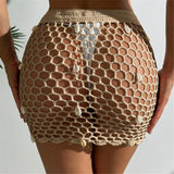 Hollow Out See Through Shell Crochet Knitted Beach Skirt Cover Up Cover-ups Beach Dress Beach Wear Beachwear Female Women V6479