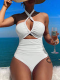2026 Sexy Padded Swimsuit Women One Piece Halter Hollow Swimwear Female Solid Bathers Bathing Swimming Swim Suit Beachwear