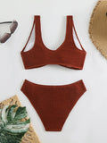 High Waist Bikini 2026 Women Sporty Swimsuit Solid Sexy Striped Swimwear Female Bathers Bathing Swimming Swim Suit Beachwear