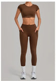 Women's Seamless Yoga Sets Sports Running High Waist Hip-lifting Pants Backless Short-sleeve Suits Workout Fitness Leggings Sets