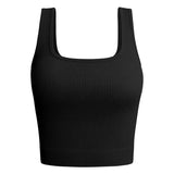 Women Solid Square Neck Ribbed Tank Top Camisole Women Summer Basic Elastic Sleeveless Crop Tops