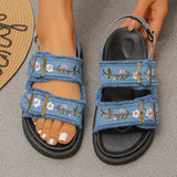 Fashion Flowers Embroidery Platform Sandals Women Plus Size 43 Back Strap Thick Bottom Sandles Woman Anti Slip Summer Sandals