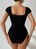 2026 Short Sleeve Swimsuit Women One Piece Solid Swimwear Female Zipper Bathers Bathing Swimming Suit Summer Beachwear Bodysuit