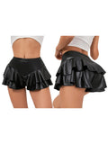 Women’s PU Leather Ruffle Shorts Elastic High Waist Skorts Summer Fashion Casual Loose Shorts Skirts Streetwear