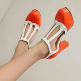 Spring Autumn New Style Fashion High-heeled Women's Shoes Color Block Round Head Shallow Mouth Buckle Square Heel Women's Shoes