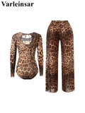 S - XXL 2026 With Pants Long Sleeve Leopard Women Swimwear One Piece Swimsuit Female High Leg Cut Bather Bathing Suit Swim V7349