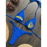 Brazil Letter Printed Halter Bikini Women Swimwear Female Swimsuit Two-Pieces Bikini Set Padded Bather Bathing Suit Swim V8352