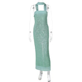 FDYOUI Luxury Bandage Sequins Evening Party Dresses for Women Sexy Strapless Off Shoulder Backless Split Slim Long Wedding Dress