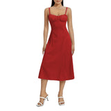 Women Summer Solid Color Long Dress Sleeveless Bandage Party A-line Dress for Cocktail Nightclub Beach