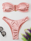 Bandeau Bikinis 2025 Strapless Satin Bikini Female Swimsuit Women Swimwear Two-pieces Bikini Set High Cut Bathing Suit Swim Lady