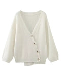 Foridol V-neck Oversize Beige Autumn Winter Women Knitted Long Sleeves Cozy Femme Casual Cardigans Sueter Mujer Loose Sweater