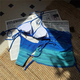 Pink 3PC With Skirt Gradient Bikini Women Swimwear Female Swimsuit Three-Pieces Bikini Set Padded Bather Bathing Suit Swim V6696