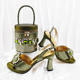 doershow new come Matching Women Shoe and Bag Set Decorated colorful Nigerian Shoes and Bag Set Italy Shoes and Bag set  HF1-1