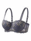 Floral Plus Size Women Bra Lace & Embroidery Push up Bra Comfort Thin Cup Underwire Support Lingerie Bra