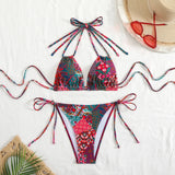 2026 String Triangle Printed Bikini Women Sexy Swimwear Female Halter Swimsuit Solid Bathers Bathing Swimming Swim Suit Beach