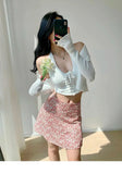 2026 Summer New Retro Vacation Style Small Floral Half Skirt High Waisted Wrap Buttocks Elegant Sweet Slim Short Skirt 06AH