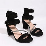 2026Women Shoes Sandals Peep Toe Block Heels Buckle Strap Flock  Summer Concise