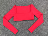 Women Crop Tops Yoga T-shirts Solid Sports Top Long Sleeve Running Shirts Quick Dry Fitness Gym Sport Gymwear