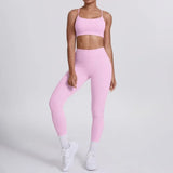 Women's Seamless Yoga Set Cross Back Sports Bra & High Waist Booty Lifting Yoga Leggings Gym Running Fitness Workout Outfit