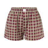 Women’s Plaid Print Shorts Elastic Low Waist Button Front Lounge Shorts Boxers Streetwear