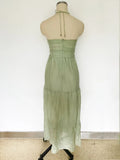 Foridol Backless Sexy Summer Dress for Women Off Shoulder Halter Long Dress Green V Neck Holiday Beach Sundress Party Boho Dress