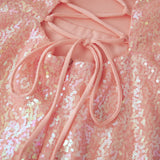 Women Sexy Solid Color Shiny Sequins Mini Dress Summer Sleeveless Backless A-Line Dress for Party Cocktail Beach