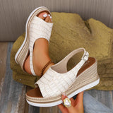 White Pu Leather Wedges Sandals Women Plus Size 43 Back Strap Platform Sandles Woman 2026 Summer Peep Toe High Heel Sandalias