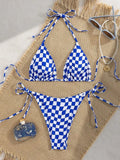 Sexy Pink Plaid Micro Bikini 2026 Women Halter Push Up Bra Tie Side Thong Swimsuit Brazilian Beach Bathing Suit Swimwear Biquini