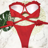 Bandeau Bikini Push Up Swimsuit Female Swimwear Women Two-pieces Bikini Set High Leg Cut Bather Ruffled Bathing Suit Swim V1562