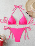 Triangle Halter String Thong Bikinis 2026 Women Sexy Swimsuit Solid Heart Swimwear Female Bathers Bathing Swimming Swim Suit