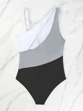 2026 Colorblock Cut Out One Shoulder Swimsuit One Piece Swimwear Women Sexy Bather Bathing Swimming Swim Suit Female Beachwear