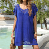 7 Colors Short Sleeve V Neck Crochet Knitted Tunic Beach Cover Up Cover-ups Beach Dress Beach Wear Beachwear Female Women V8267