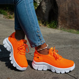 Orange Breathable Knitted Sneakers Women Comfort Slip On Mesh Sport Shoes Woman Plus Size 43 Thick Bottom Vulcanized Shoes Mujer