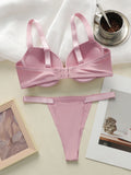 Pink Women Set Solid color daily lingerie set push up bra comfortable close fitting lingerie set Small chest appears larger 2051