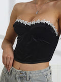 Sexy Tube Top For Women Outerwear Waist Cincher Fishbone Strapless Top Satin Smooth Surface Beaded Flower Embroidery Top DZIE