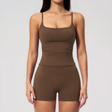 2 Piece Shaved Yoga Sets Women Hip Lifting Shorts Fitness Suit Outdoor Leisure Running Slimming Sports Vest Workout Tracksuit