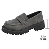Basic Gray Faux Suede Loafers Shoes Women Slip On Round Toe Loafers Shoes Woman Spring Autumn Plus Size Platform Shoes Ladies