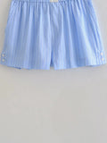 Foridol Stripes Crop Top+shirt 2 Pcs Outfits Women Casual Summer Autumn Casual Set Blue Matching Set Shorts Set Female Suit