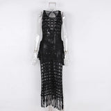 S- XL Sexy Hollow Out Fringe Tassel Knitted Crochet Tunic Beach Cover Up Cover-ups Beach Dress Beach Wear Beachwear Female V3800