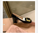 Women Pumps Fashion Square Heel Sexy High Heels Wedding Shoes Ladies Round Toe Metal Buckle Party Chunky Shoes Zapatillas Mujer