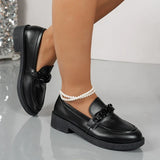 Chain Decor Patent Leather Women's Loafers Comfortable Slip On Med Heel Student Shoes Woman Plus Size Point Toe Oxford Shoes 42