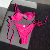 Sexy One Shoulder Underwired V-Bar Bikini Female Swimsuit Women Swimwear Two-pieces Bikini Set Bather Bathing Suit Swim V4229