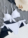 Sexy Front Bow Knot Push Up Bikinis Two Pieces Solid Swimsuit Tie Bikini Swimsuit Swimwear Biquini Conjunto De Bikini Tankini