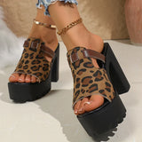 Leopard Print Chunky Platform Sandals for Women 2026 Summer Slip On Super High Heels Sandals Woman Plus Size 43 Fashion Slippers