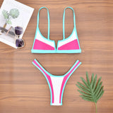Splicing V Shaped Micro Thong Bikini Women Swimsuit Female Swimwear Two Pieces Bikini Set Push Up Bathing Suit Swim Beachwear