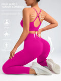2 pcs/set Seamless Tight Pants Set Rose Red Tank Top Outfit Women's Clothing Breathable  Trousers  Athleisure Fitness Pants
