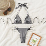 Halter Shiny Jewelled Diamond Bikini Women Swimwear Female Swimsuit Two-pieces Bikini Set Brazilian Bathing Suit Swim Beach Wear