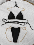 Snake Skin Wrap Around Metal Chains Halter Bikini Women Swimwear Female Swimsuit Two-pieces Bikini set Micro Bathing Suit Swim